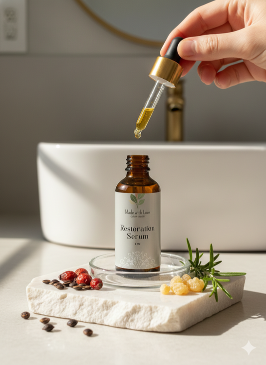 Made with Love Restoration Serum, nontoxic all-in-one anti-aging moisturizer bottle